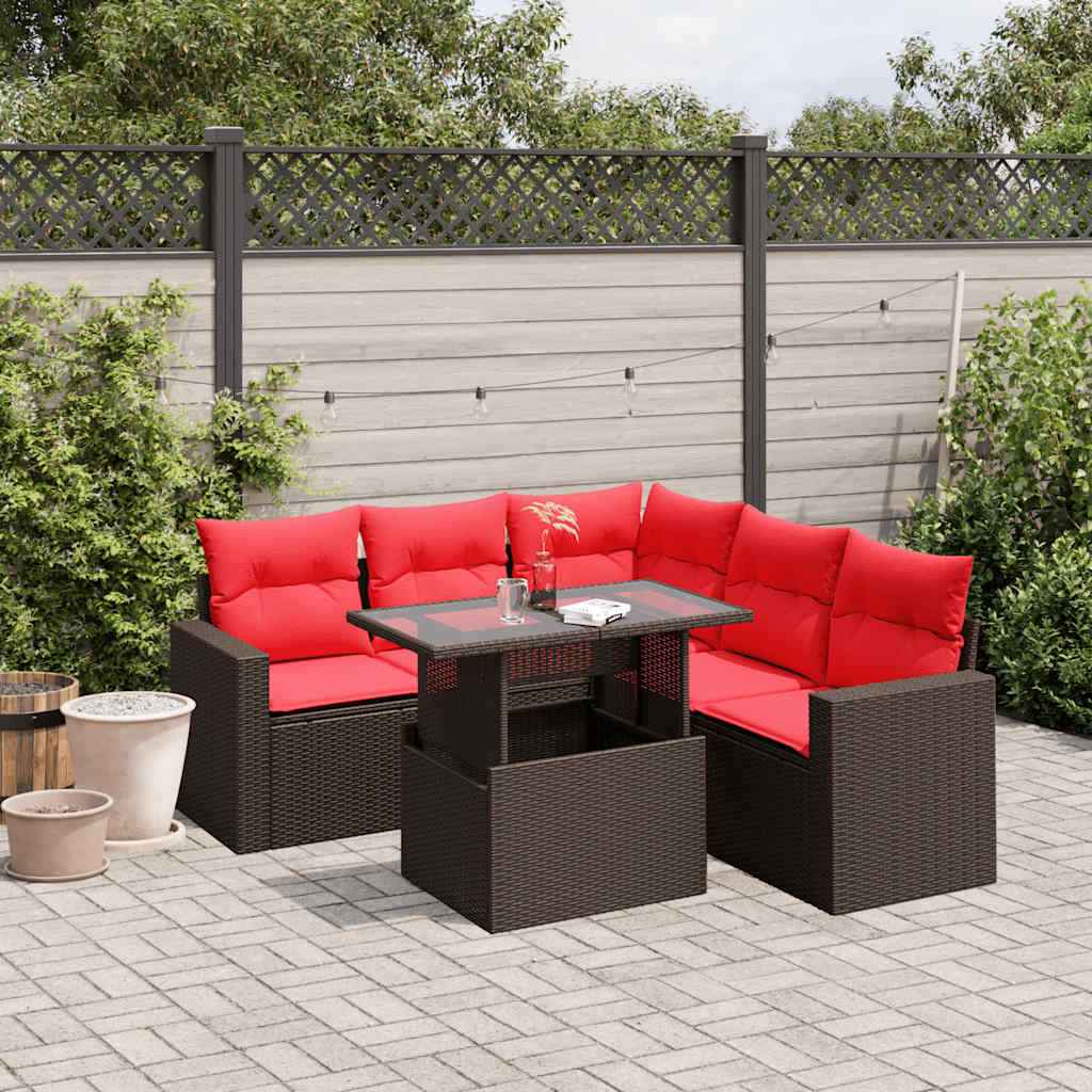 vidaXL 6-delige tuinbankset met kussens van zwart polyrotan