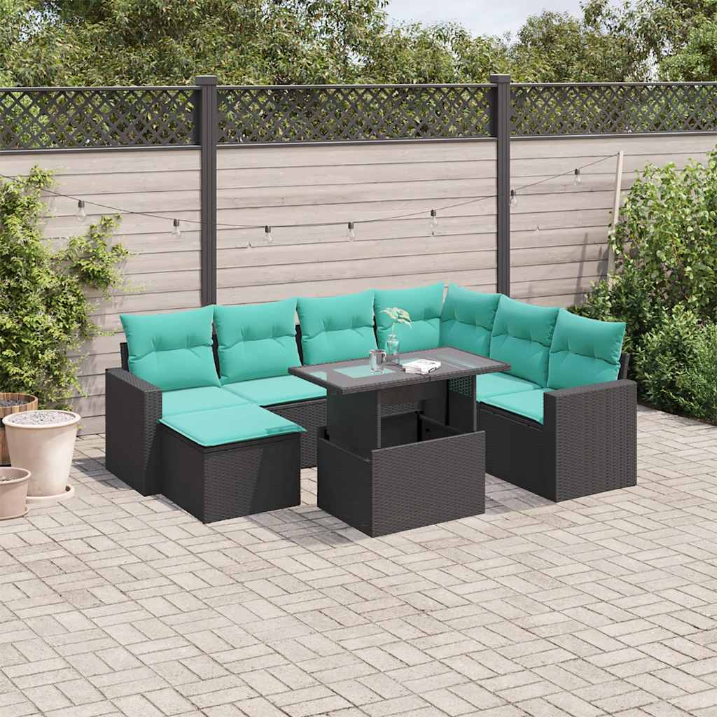vidaXL 8-delige tuinbankset met kussens, zwart polyrotan
