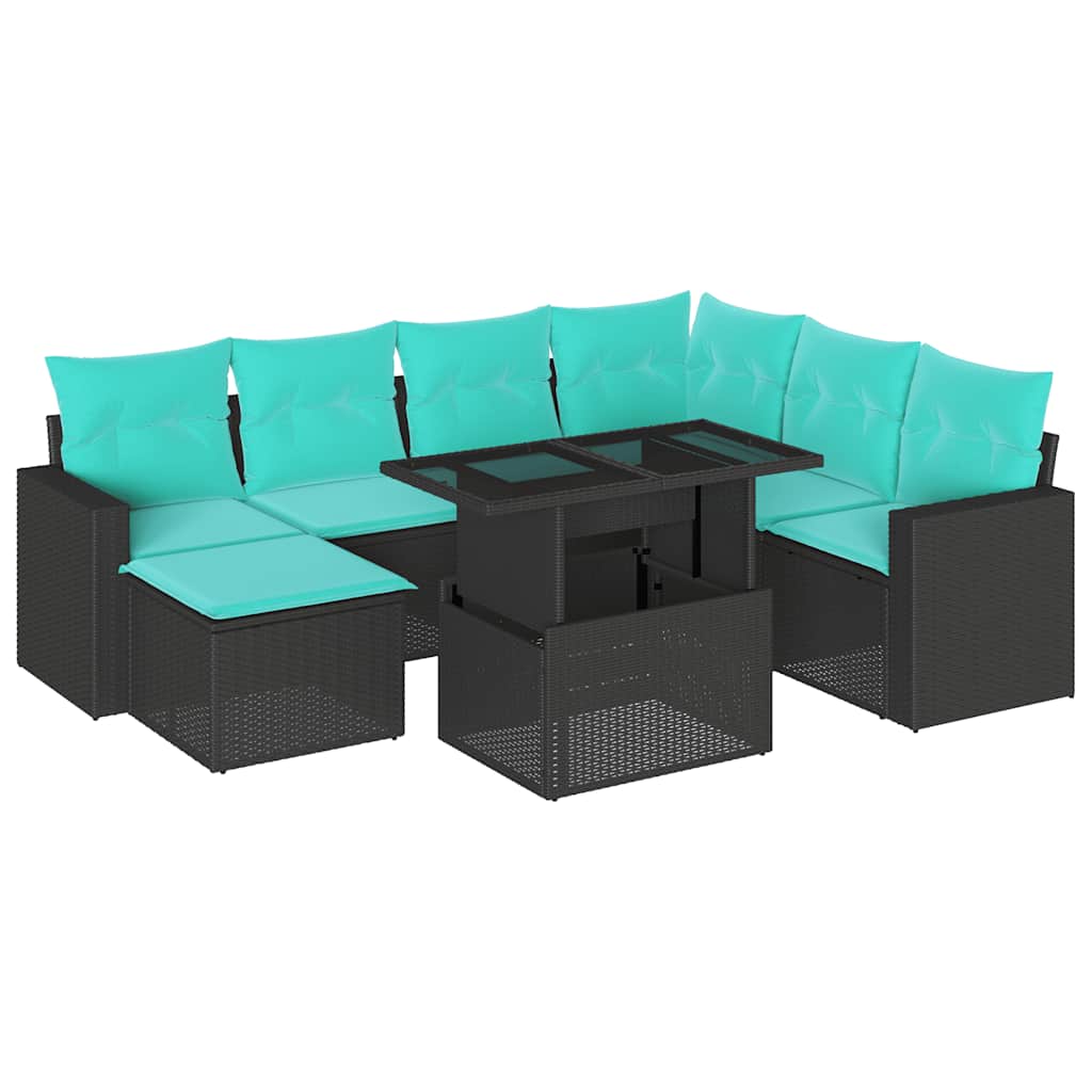 vidaXL 8-delige tuinbankset met kussens, zwart polyrotan