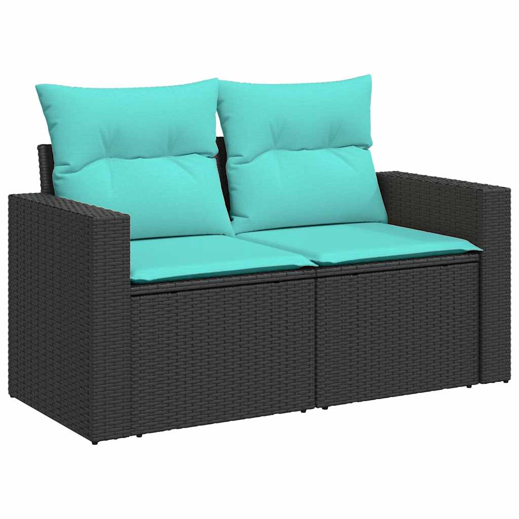vidaXL 8-delige tuinbankset met kussens, zwart polyrotan