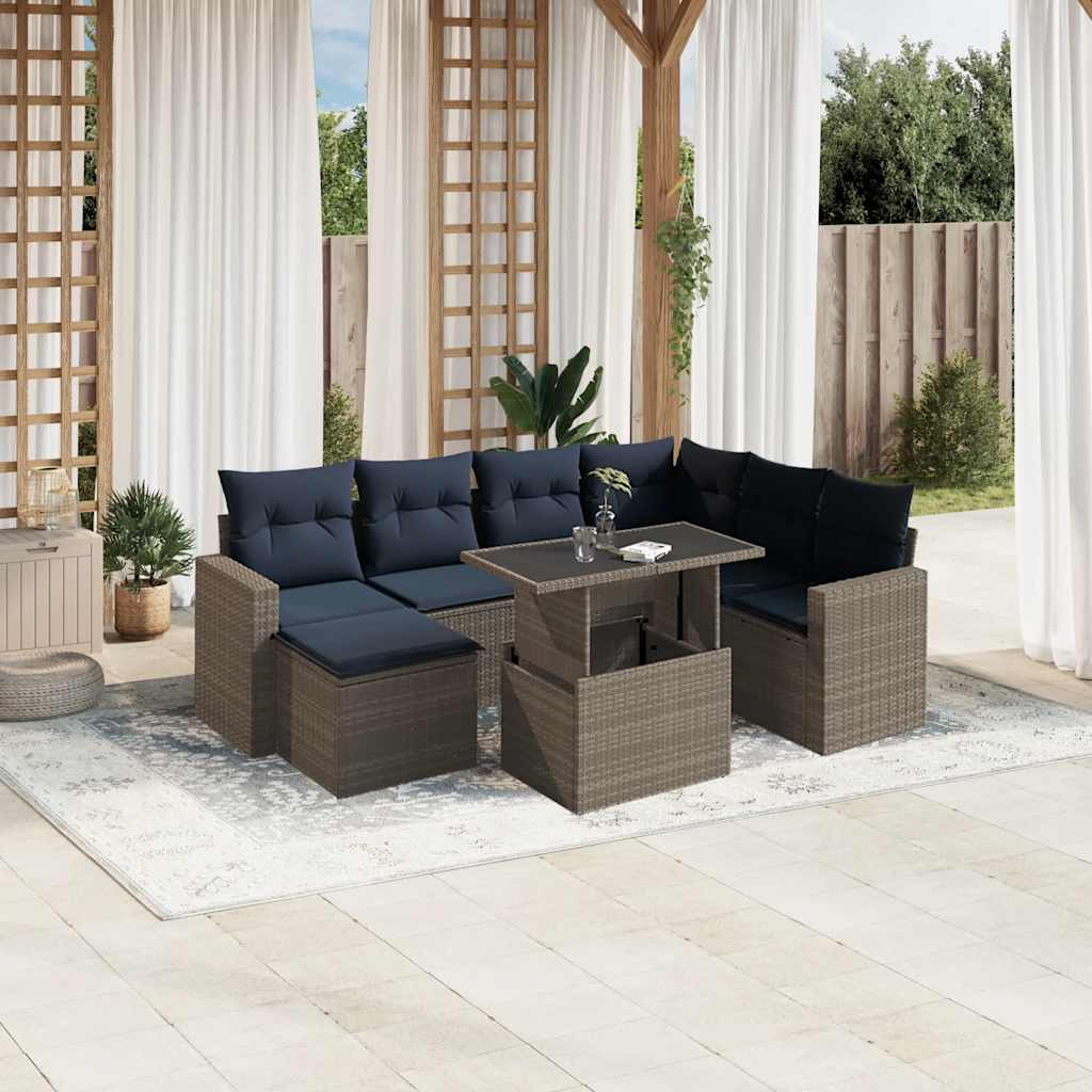 vidaXL 8-delige tuinbankset met kussens, zwart polyrotan