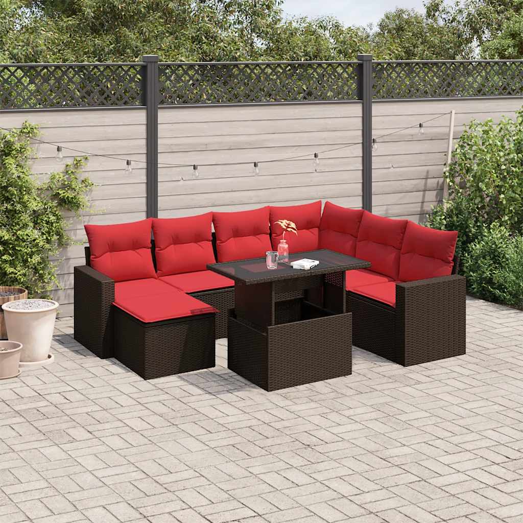 vidaXL 8-delige tuinbankset met kussens, zwart polyrotan