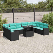 vidaXL 11-delige tuinbankset met kussens, zwart polyrotan