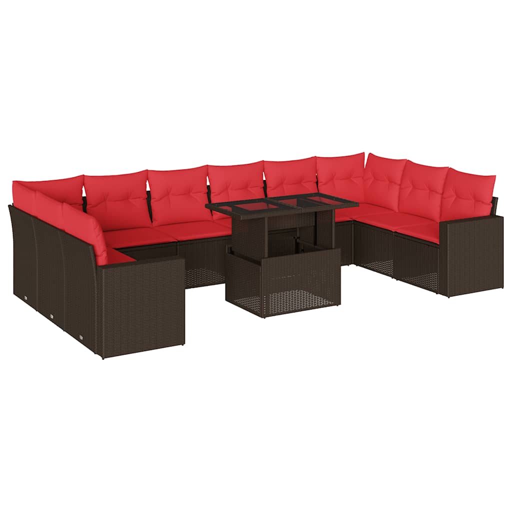 vidaXL 11-delige tuinbankset met kussens, zwart polyrotan