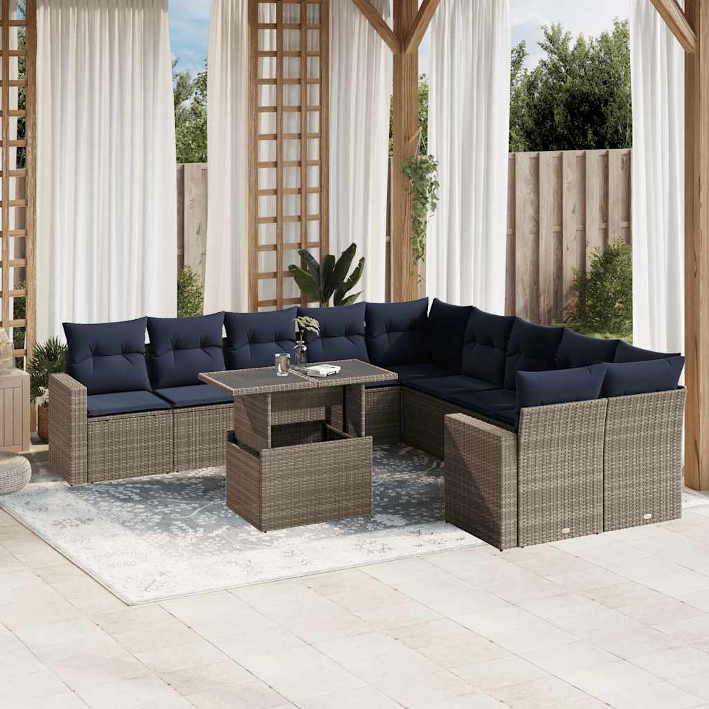 vidaXL 11-delige tuinbankset met kussens, zwart polyrotan