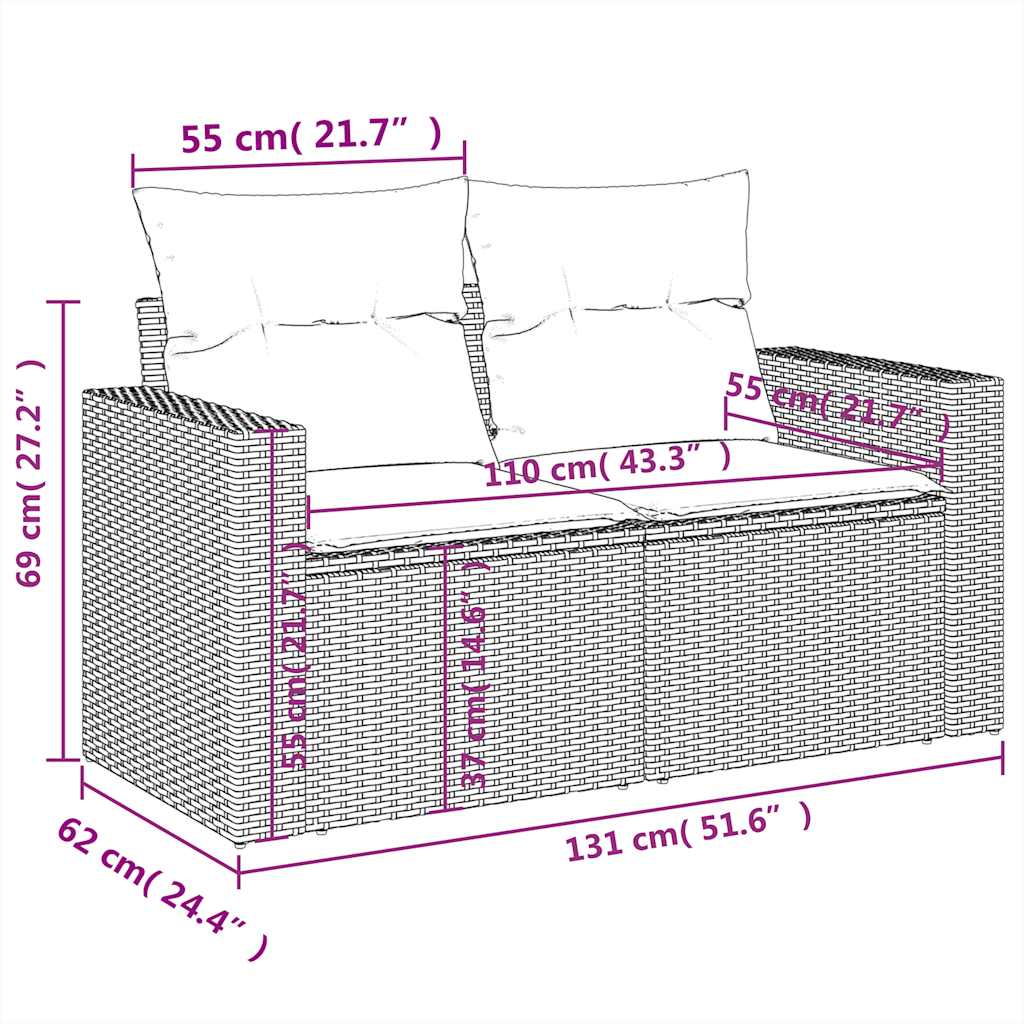 vidaXL 11-delige tuinbankset met kussens, zwart polyrotan