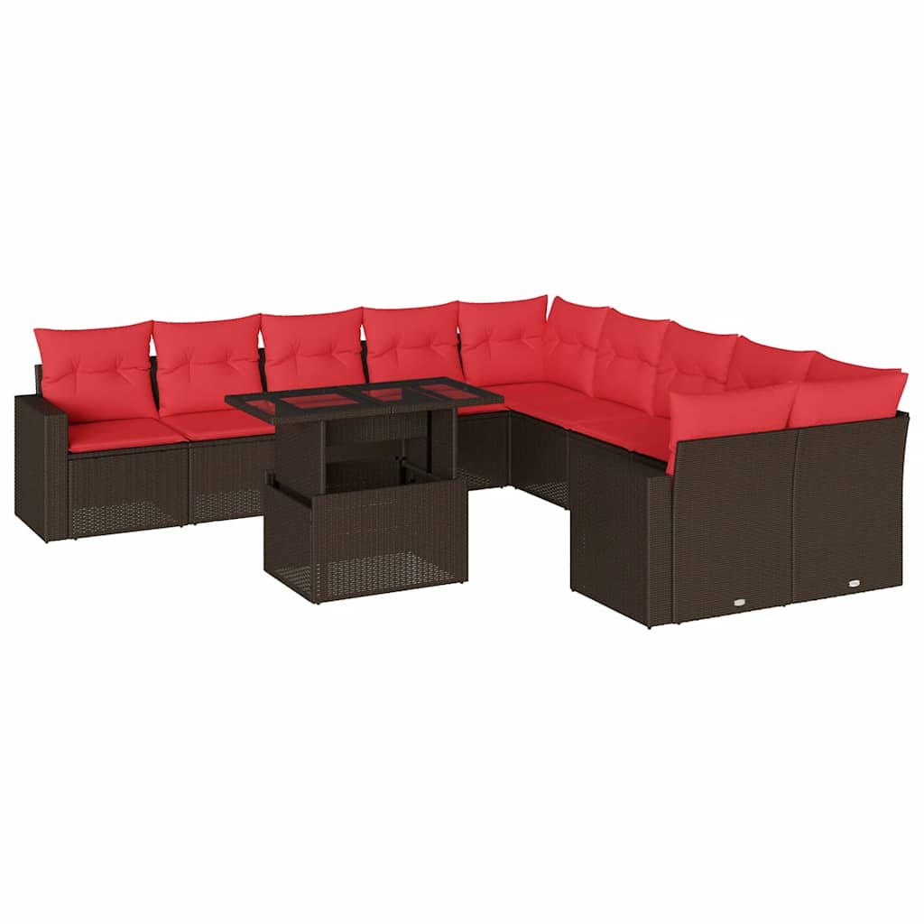 vidaXL 11-delige tuinbankset met kussens, zwart polyrotan