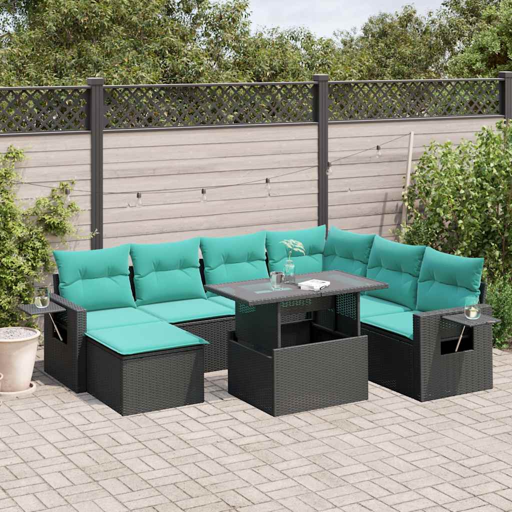 vidaXL 8-delige tuinbankset met kussens, zwart polyrotan