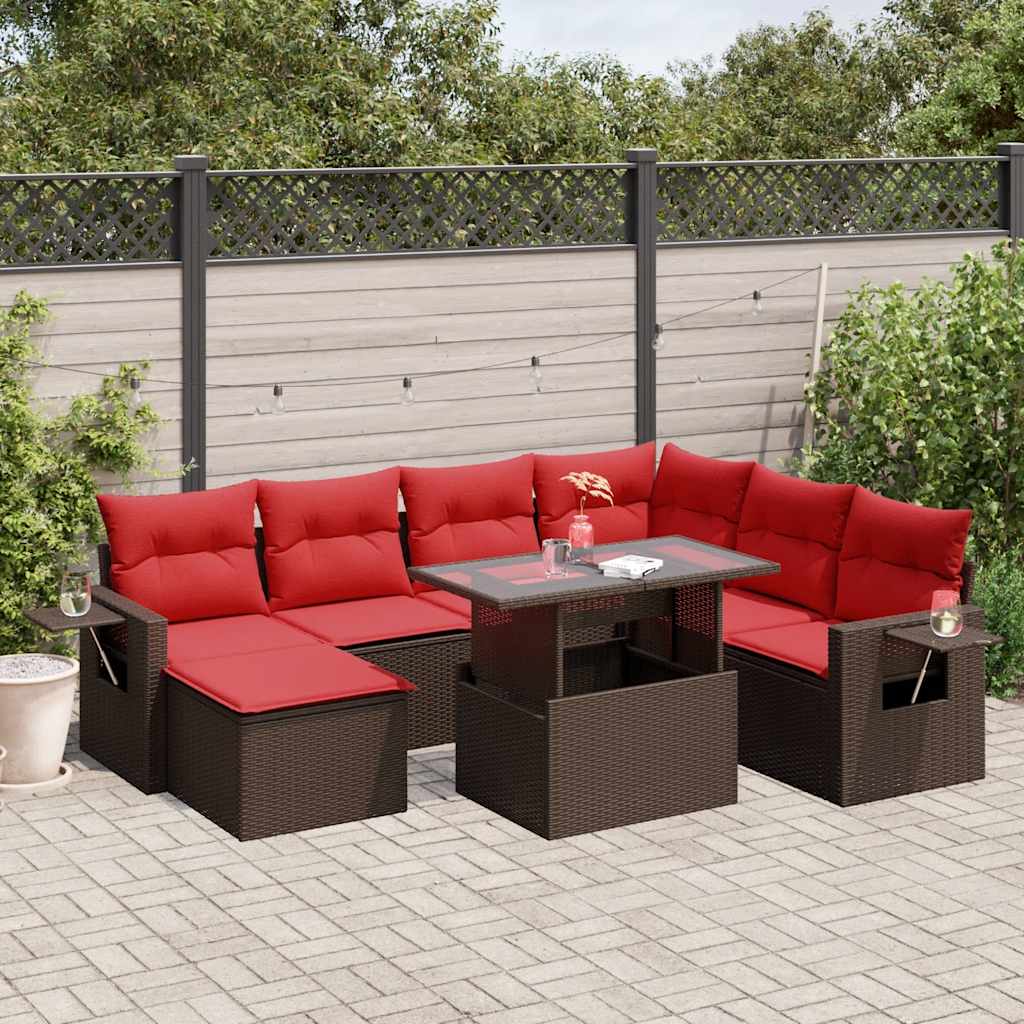 vidaXL 8-delige tuinbankset met kussens, zwart polyrotan