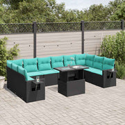 vidaXL 11-delige tuinbankset met kussens, zwart polyrotan