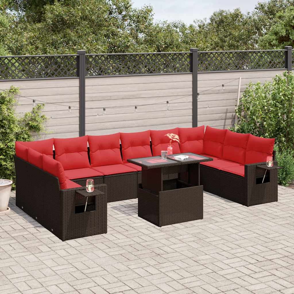 vidaXL 11-delige tuinbankset met kussens, zwart polyrotan