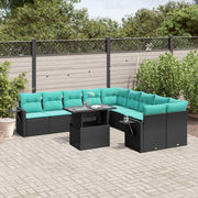 vidaXL 11-delige tuinbankset met kussens, zwart polyrotan