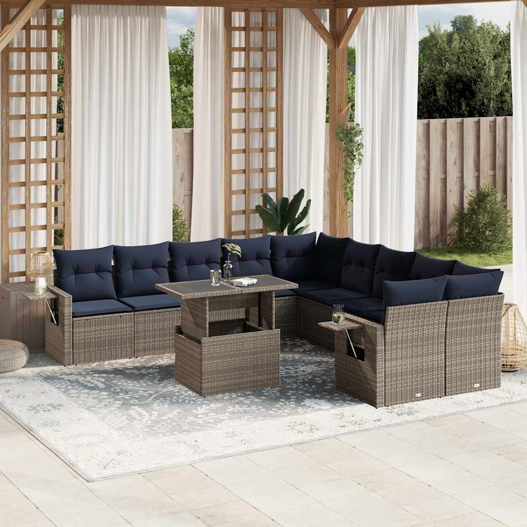 vidaXL 11-delige tuinbankset met kussens, zwart polyrotan