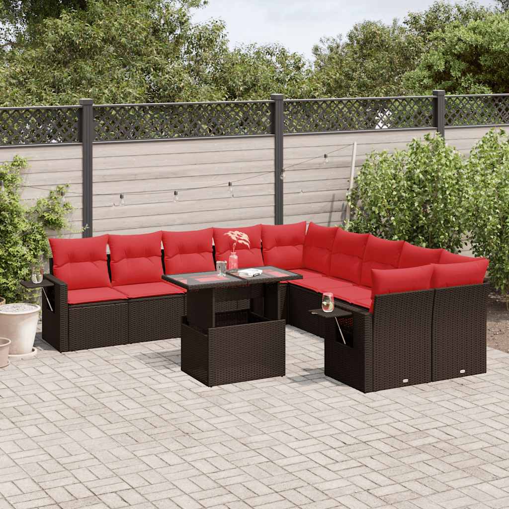 vidaXL 11-delige tuinbankset met kussens, zwart polyrotan