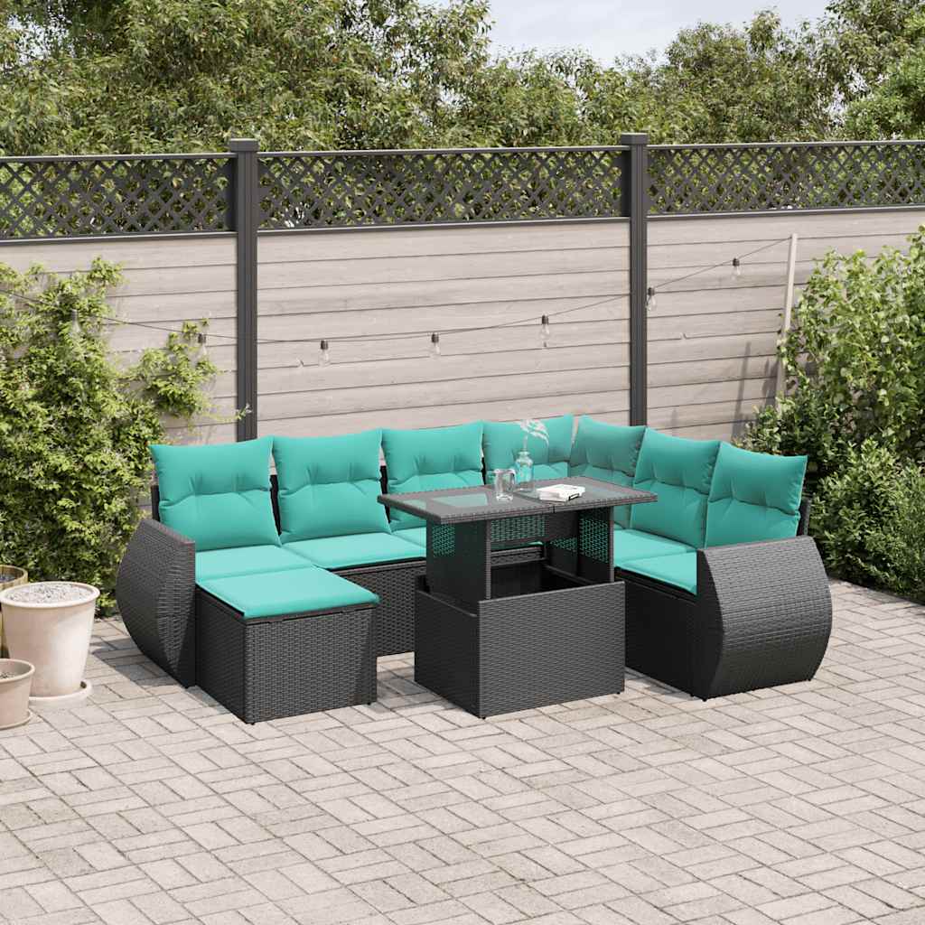 vidaXL 8-delige tuinbankset met kussens, zwart polyrotan