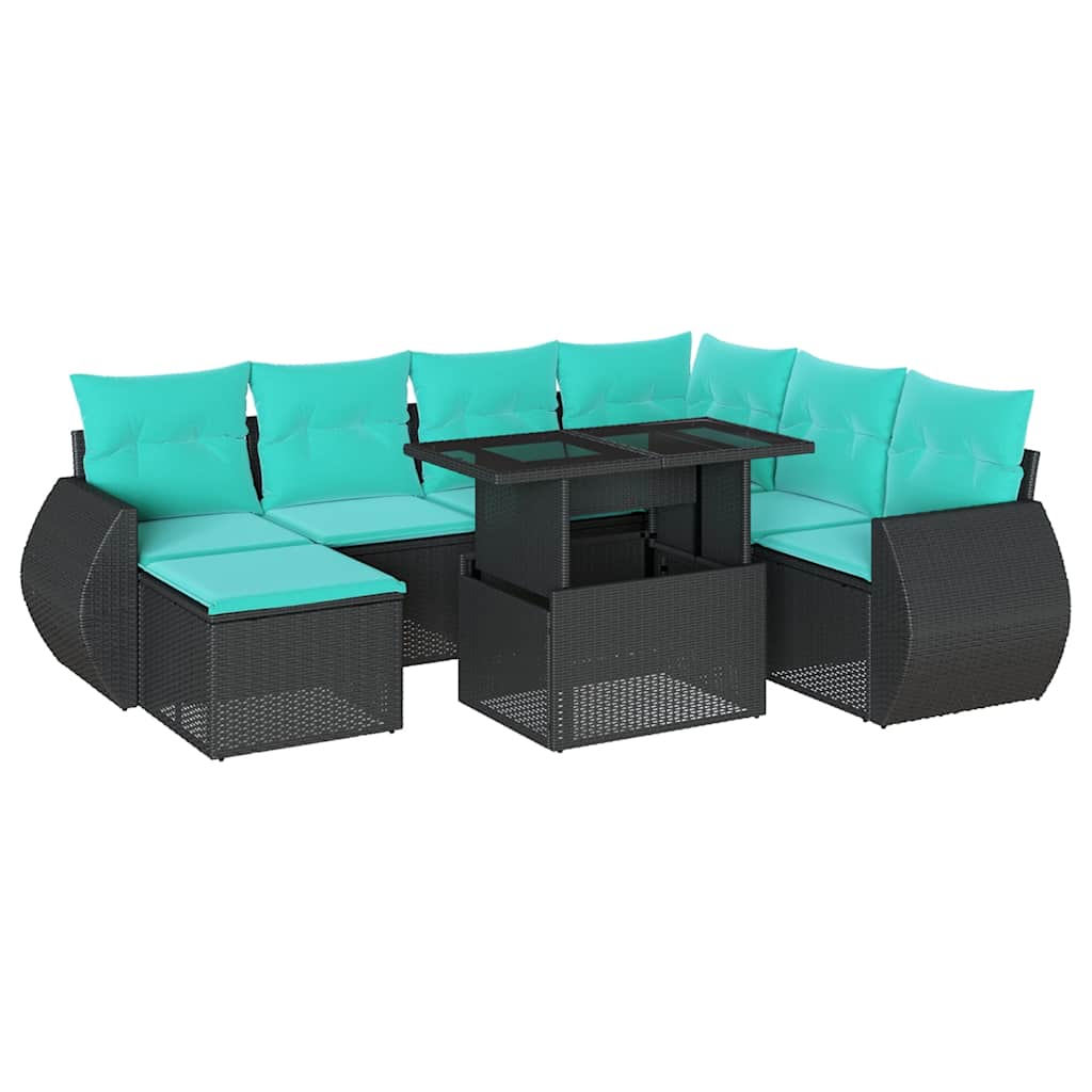vidaXL 8-delige tuinbankset met kussens, zwart polyrotan