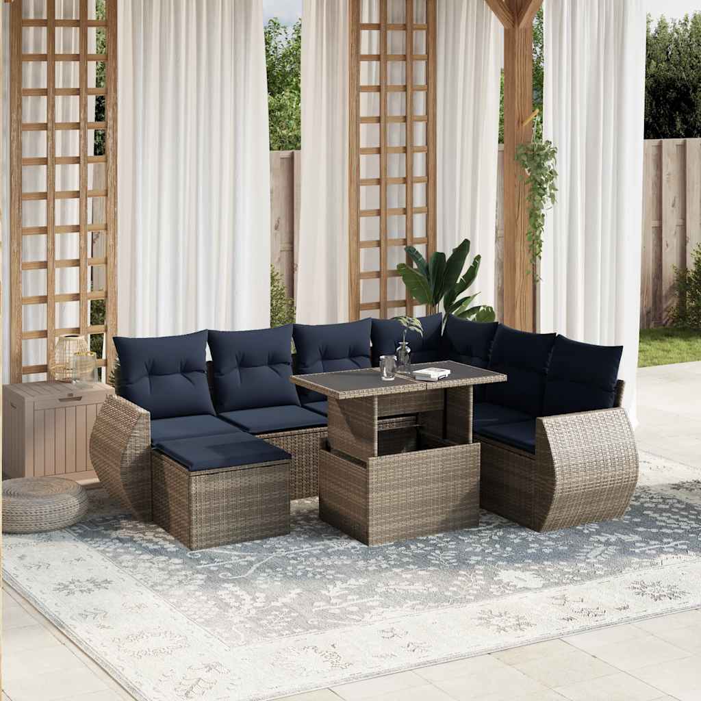 vidaXL 8-delige tuinbankset met kussens, zwart polyrotan