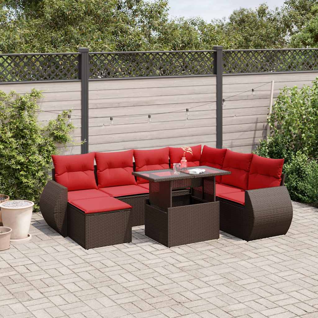 vidaXL 8-delige tuinbankset met kussens, zwart polyrotan