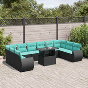 vidaXL 11-delige tuinbankset met kussens, zwart polyrotan