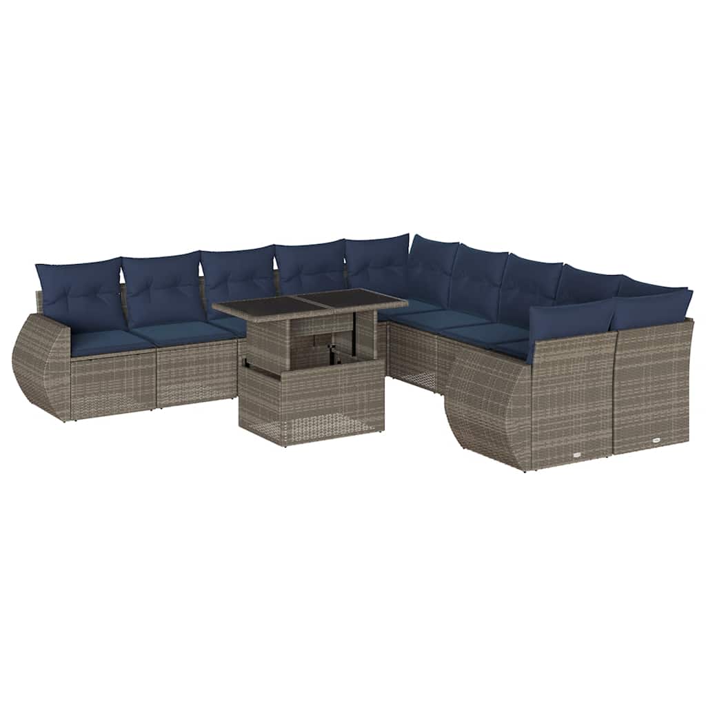 vidaXL 11-delige tuinbankset met kussens, zwart polyrotan
