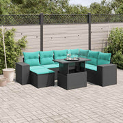 vidaXL 8-delige tuinbankset met kussens, zwart polyrotan