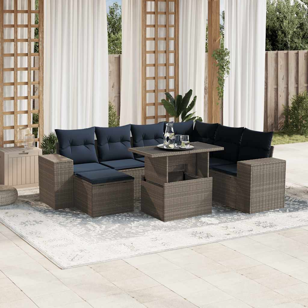 vidaXL 8-delige tuinbankset met kussens, zwart polyrotan