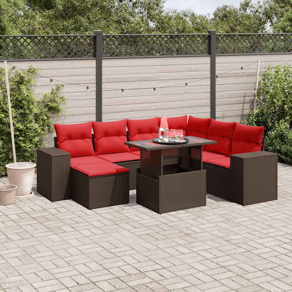 vidaXL 8-delige tuinbankset met kussens, zwart polyrotan