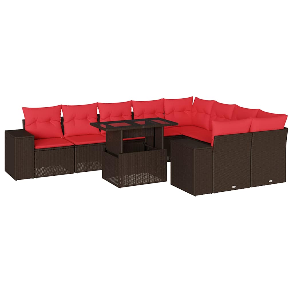 vidaXL 10-delige tuinbankset met kussens van zwart polyrotan