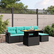 vidaXL 6-delige Loungeset met kussens poly rattan zwart