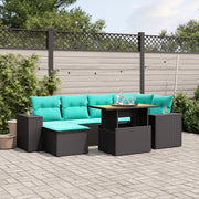 vidaXL 7-delige Loungeset met kussens poly rattan zwart