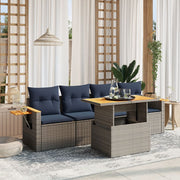vidaXL 5-delige Loungeset met kussens poly rattan grijs