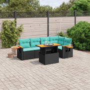 vidaXL 6-Piece Lounge Set with Cushions Poly Rattan Black