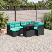 vidaXL 8-delige tuinbankset met kussens, zwart polyrotan