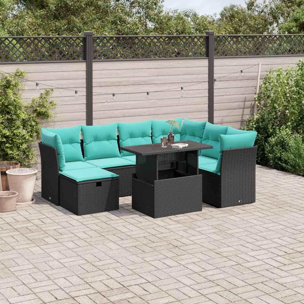 vidaXL 8-delige tuinbankset met kussens, zwart polyrotan