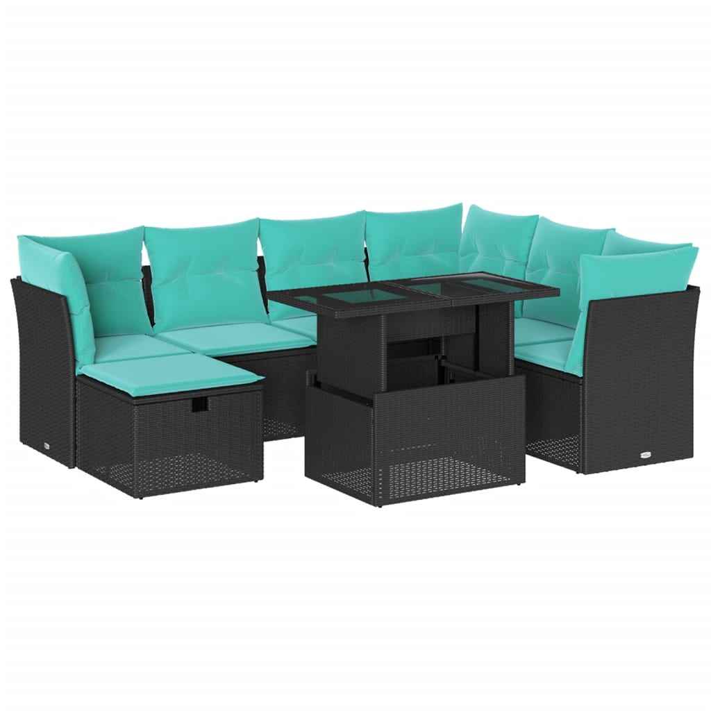 vidaXL 8-delige tuinbankset met kussens, zwart polyrotan
