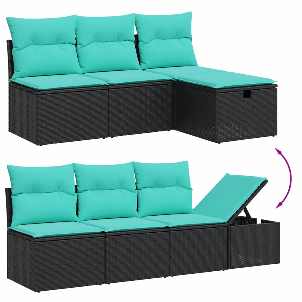 vidaXL 8-delige tuinbankset met kussens, zwart polyrotan