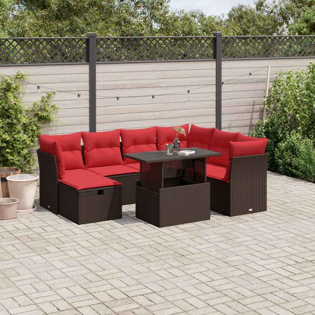 vidaXL 8-delige tuinbankset met kussens, zwart polyrotan