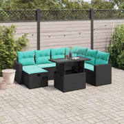 vidaXL 8-delige tuinbankset met kussens, zwart polyrotan