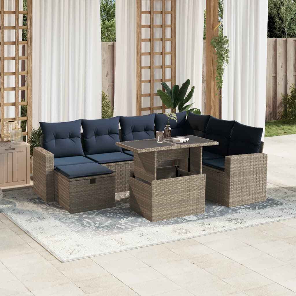 vidaXL 8-delige tuinbankset met kussens, zwart polyrotan