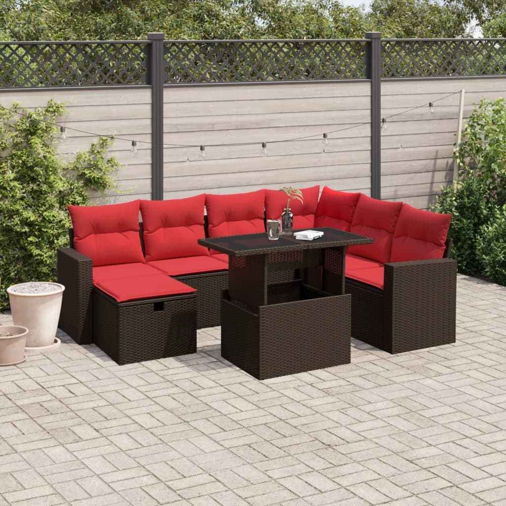 vidaXL 8-delige tuinbankset met kussens, zwart polyrotan