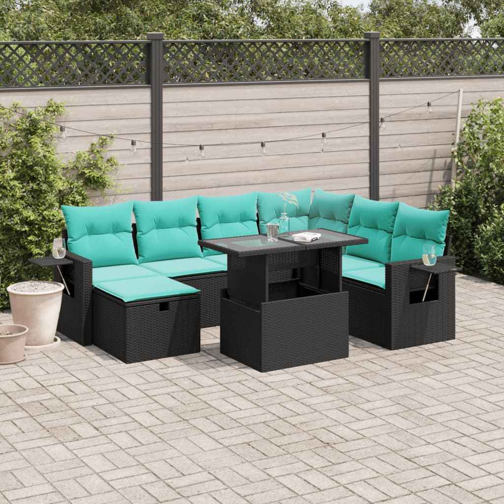 vidaXL 8-delige tuinbankset met kussens, zwart polyrotan