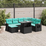 vidaXL 8-delige tuinbankset met kussens, zwart polyrotan