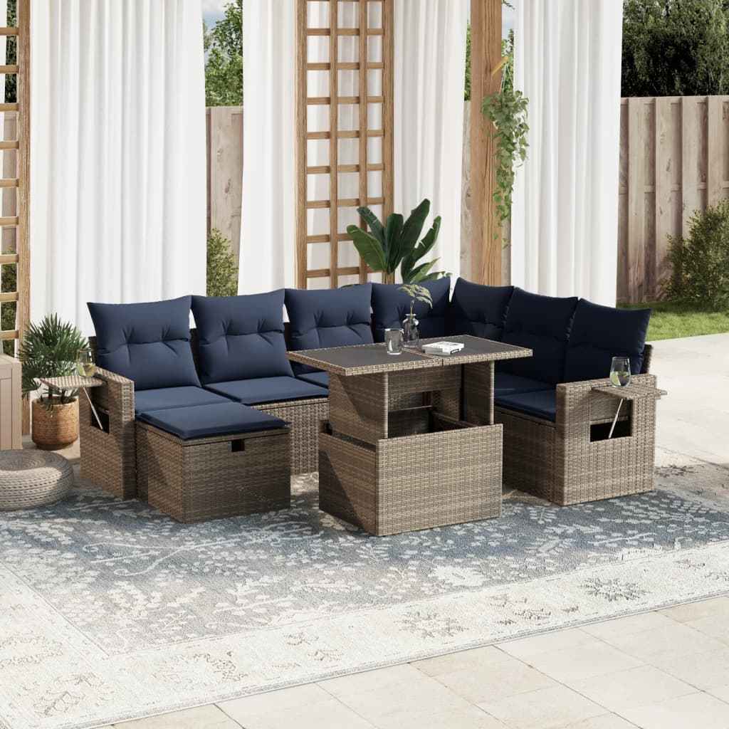 vidaXL 8-delige tuinbankset met kussens, zwart polyrotan