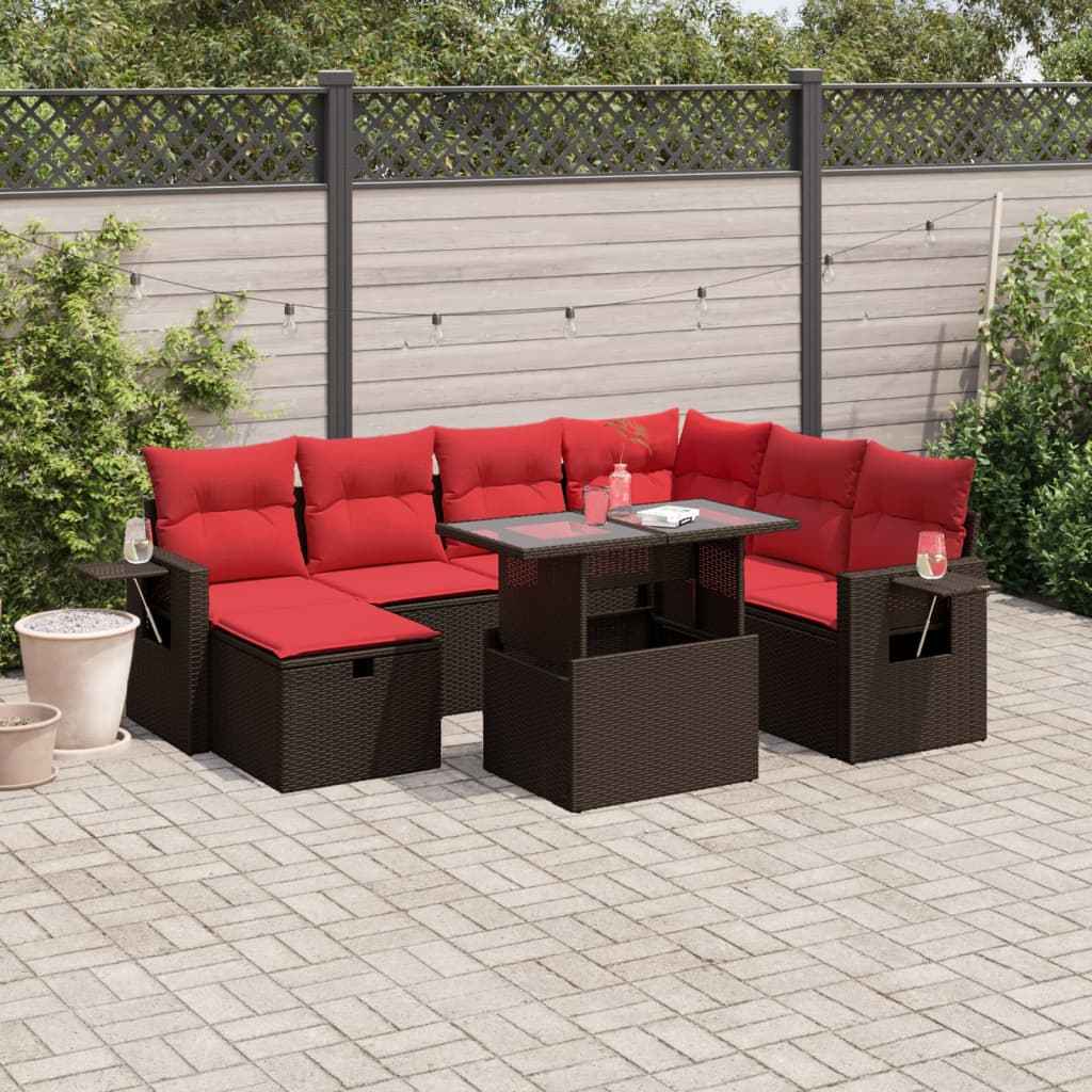 vidaXL 8-delige tuinbankset met kussens, zwart polyrotan