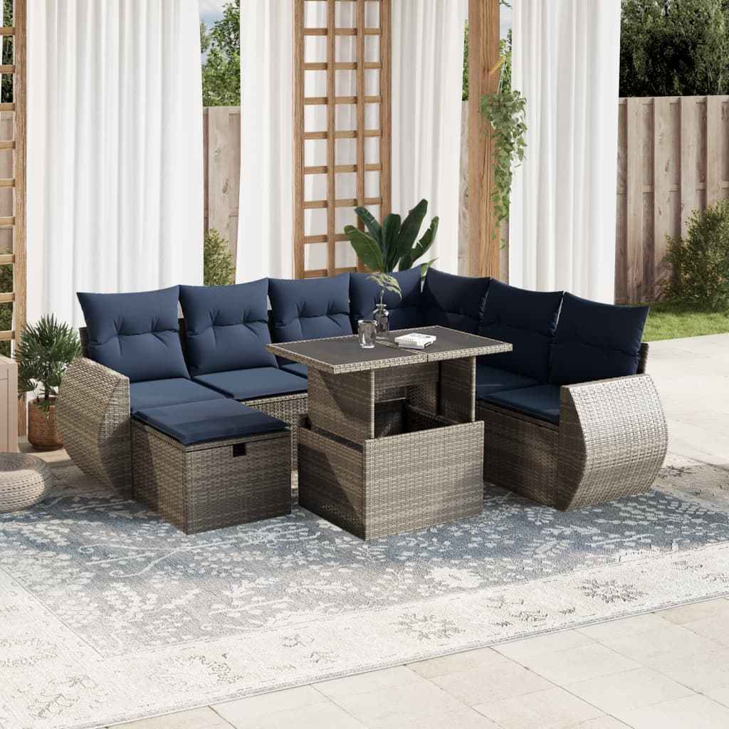 vidaXL 8-delige tuinbankset met kussens, zwart polyrotan