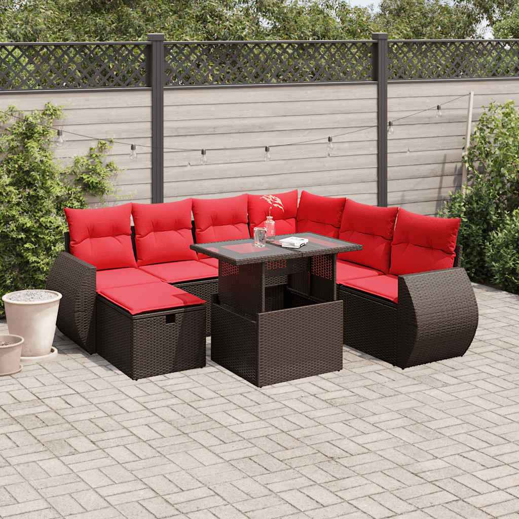 vidaXL 8-delige tuinbankset met kussens, zwart polyrotan