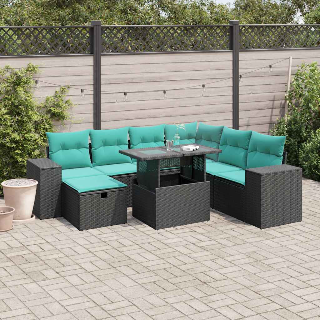 vidaXL 8-delige tuinbankset met kussens, zwart polyrotan