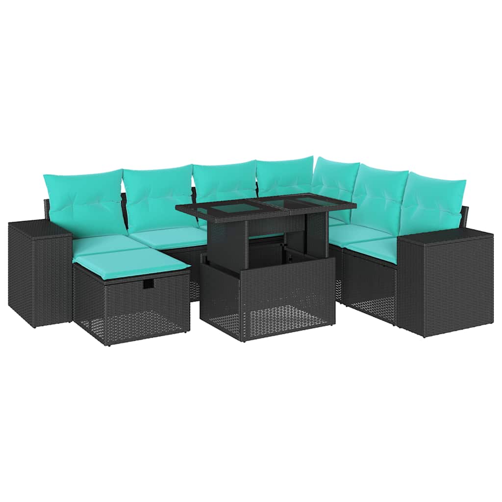 vidaXL 8-delige tuinbankset met kussens, zwart polyrotan