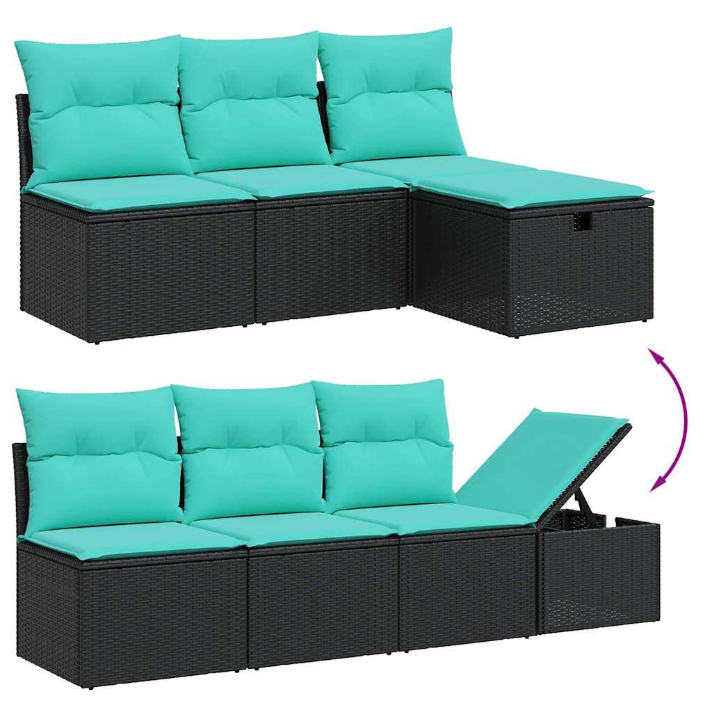vidaXL 8-delige tuinbankset met kussens, zwart polyrotan