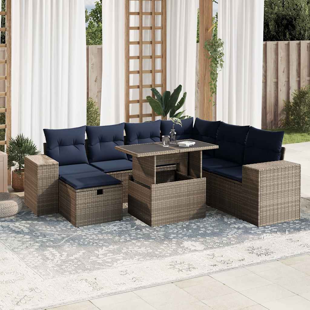 vidaXL 8-delige tuinbankset met kussens, zwart polyrotan